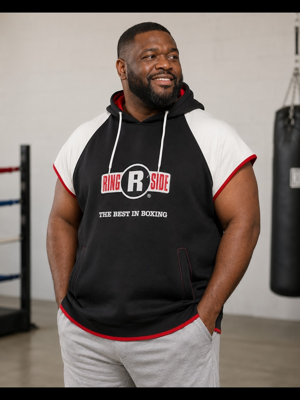Ringside Boxing XL Black White Short Sleeve Hoodie Pullover Red Trim